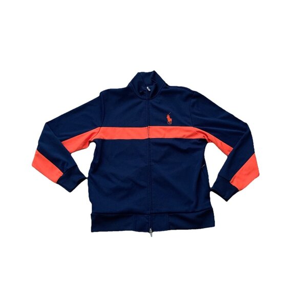 Polo Ralph Lauren Track Jacket Mens Large Blue Orange Zip Performance Big Pony - Picture 1 of 10